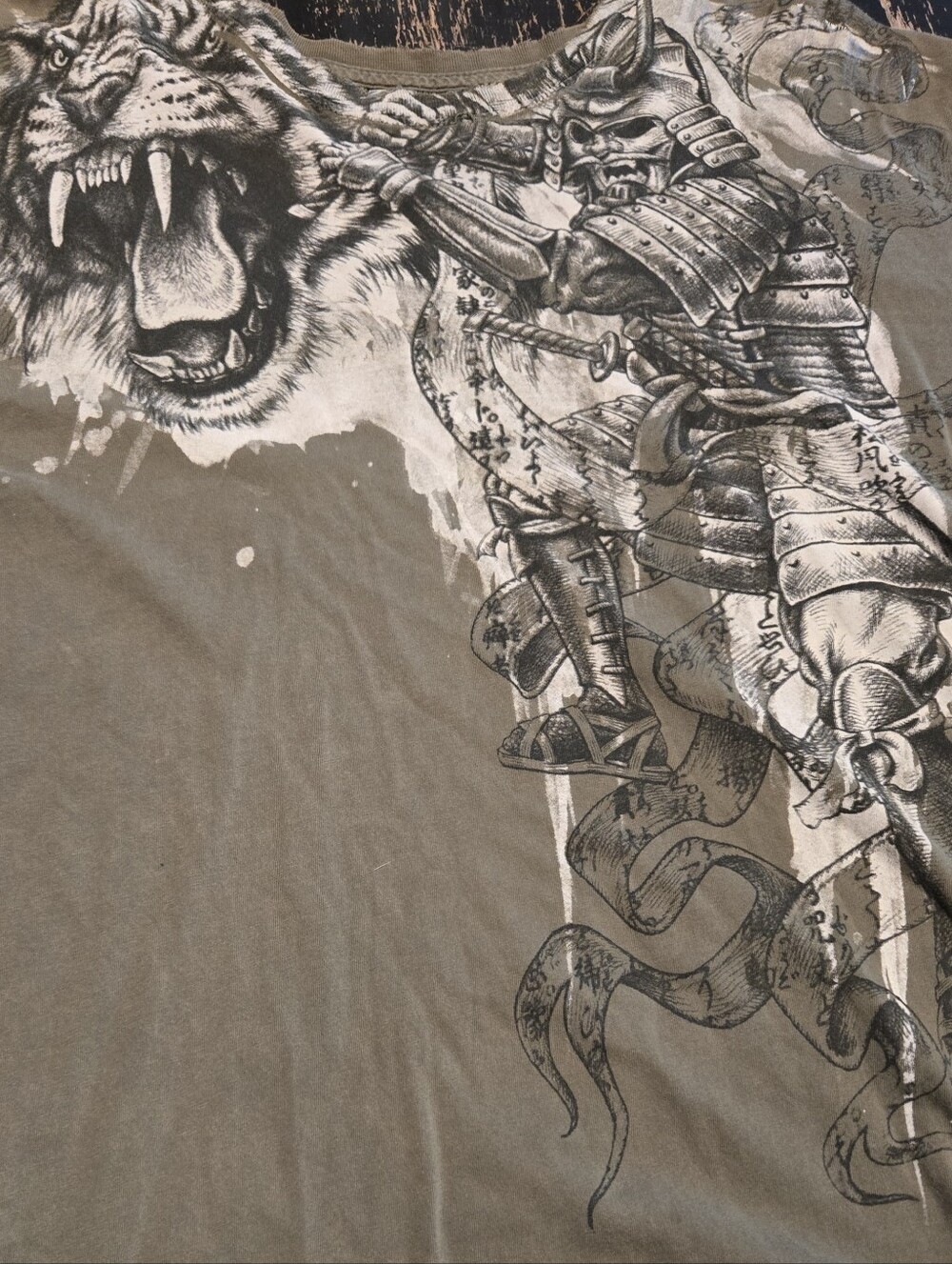 Affliction Olive Graphic Samurai & Tiger Tee